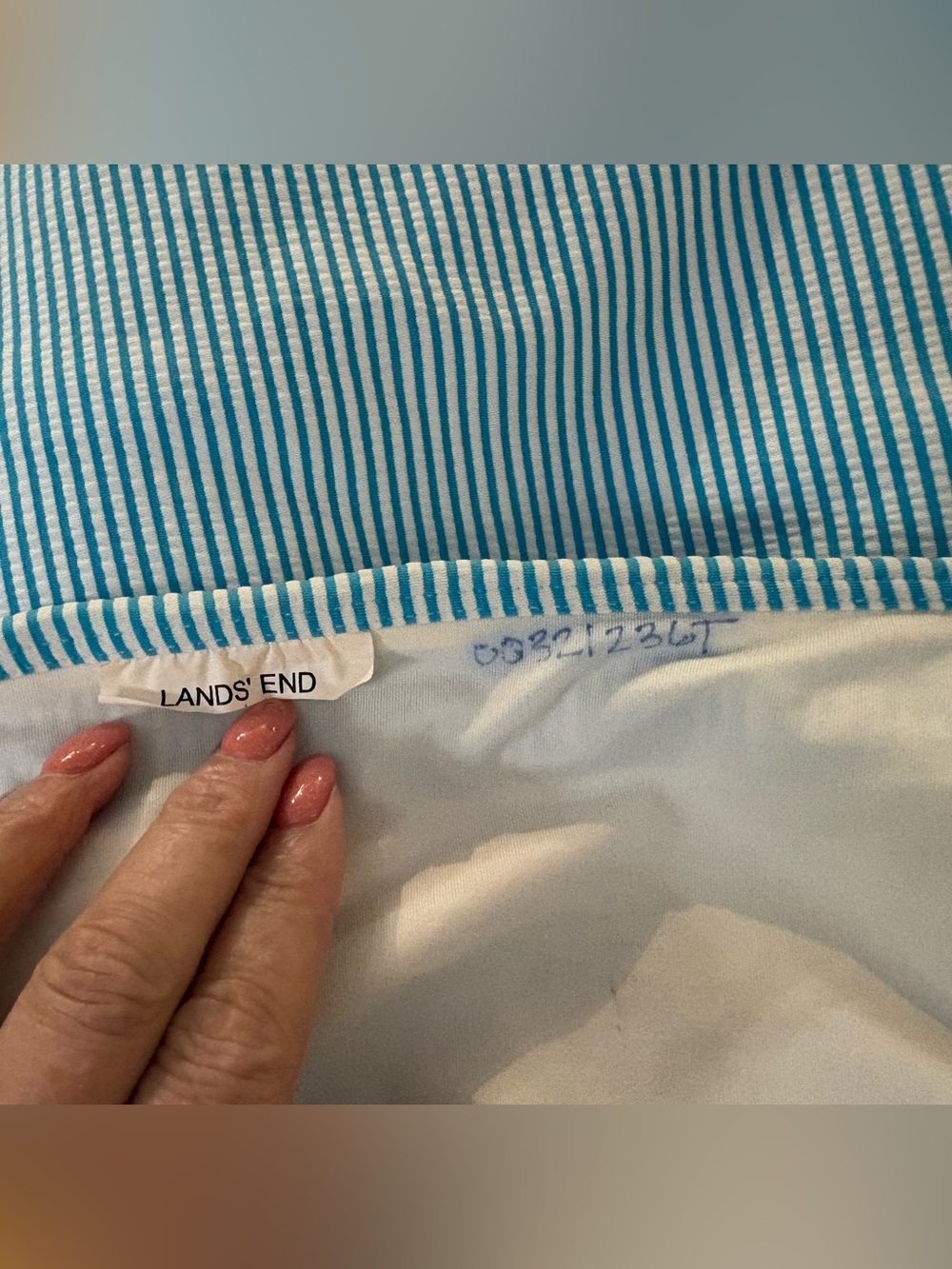 New Draper James Seersucker Blue White Stripe Swim Skirt w/ Panty 16 1X XL - Picture 3 of 6
